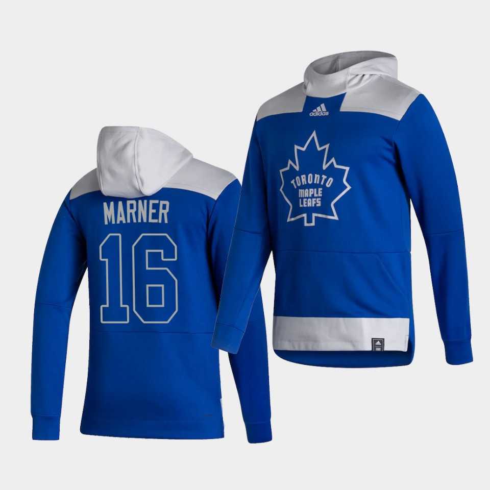 Men Toronto Maple Leafs 16 Marner Blue NHL 2021 Adidas Pullover Hoodie Jersey